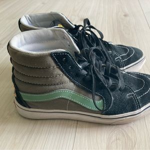 Unisex High Tops Black, Grey and Green Logo Vans Shoes Size 7 Men / 8.5 Women